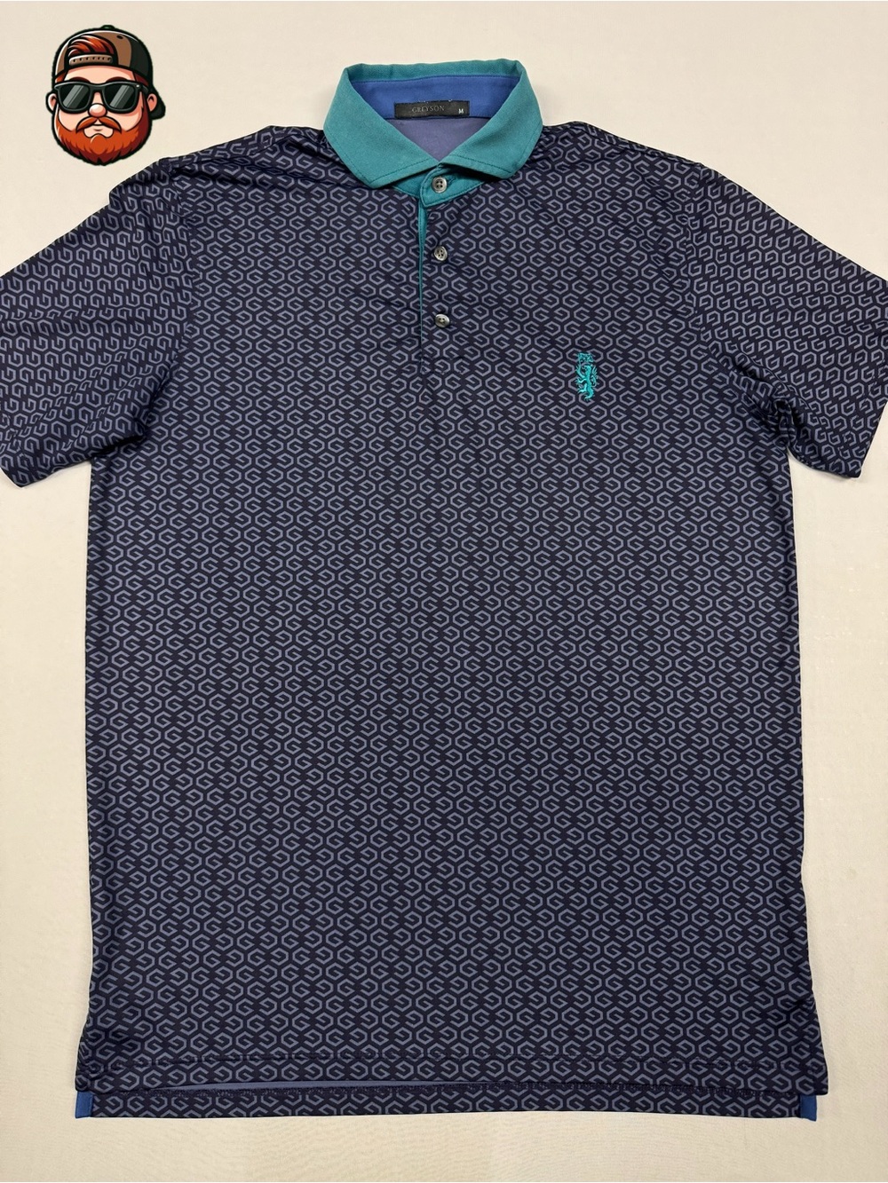 Greyson Men's Medium Blue Performance Golf Polo Shirt Short Sleeve, Stretch